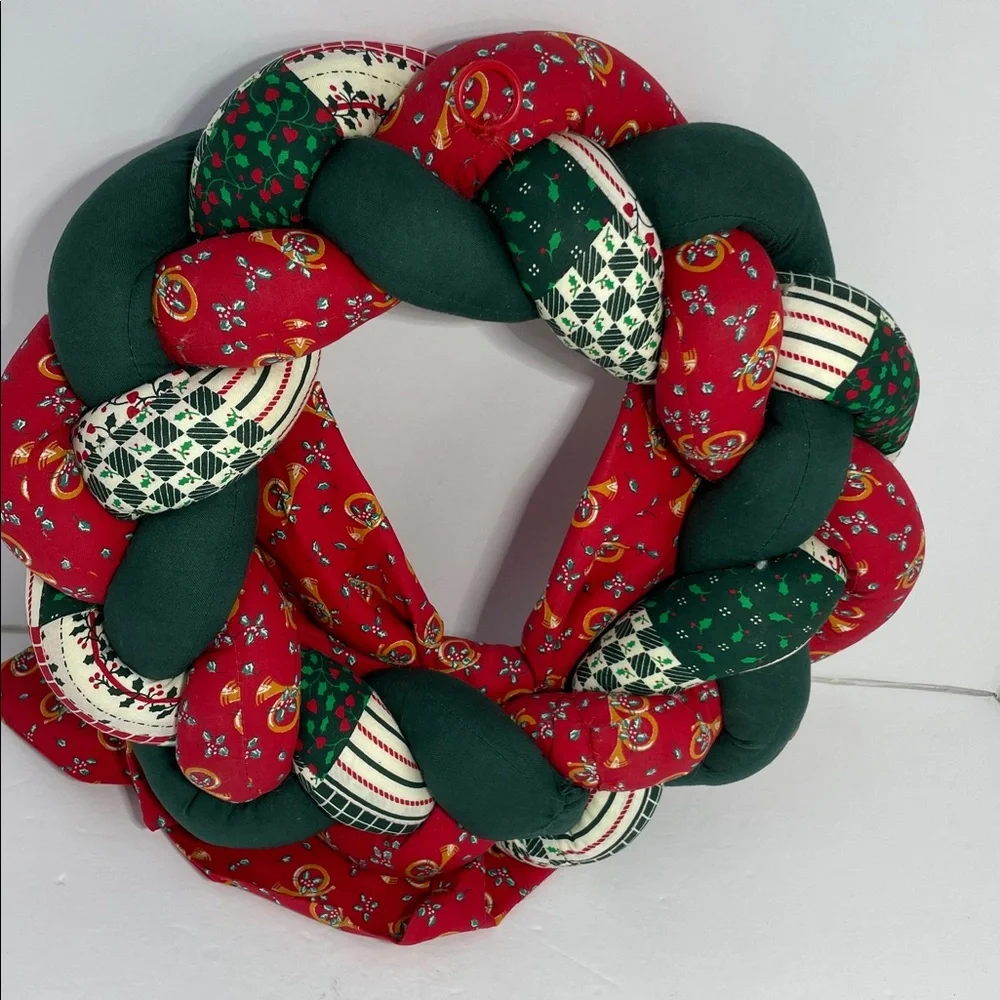 Christmas Red and Green Braided Fabric Wreath